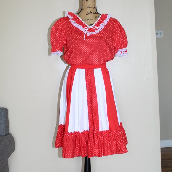 Vtg Partners Please Malco Modes Red White Square Dance Set Skirt Blouse M/L - Picture 1 of 10